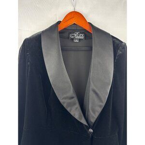 Alex Evenings Womens Black Velvet Blazer With Satin Collar Small